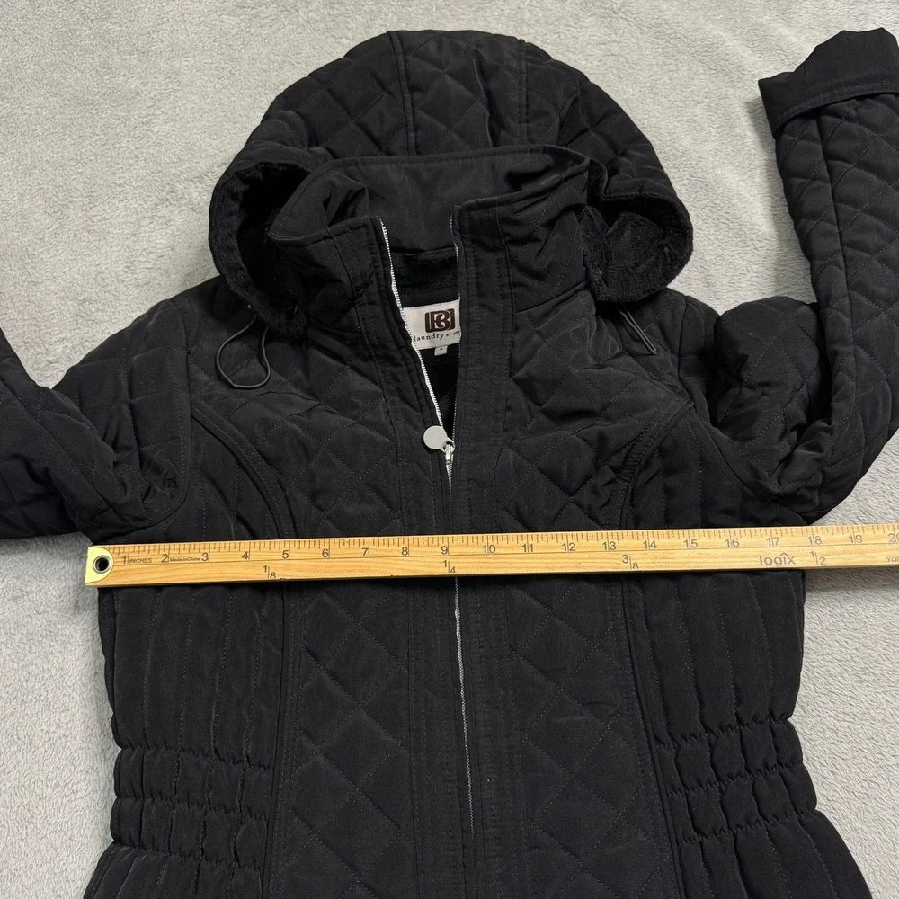 Laundry by Design Black Quilted Hooded Parka Jacket Women's Size Small‎ Full Zip